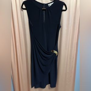 This Navy Joseph Ribkoff dress is everything. Universally flatteringly bias cut!